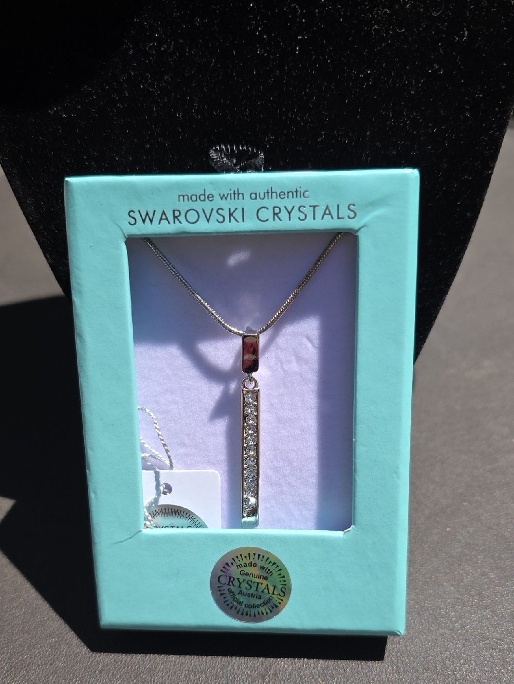 Swarovski Silver Bar Pendant Necklace with Clear Crystals